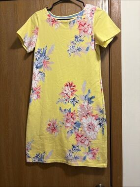 Joules Yellow Floral Shift Dress with Pink & Blue Accents